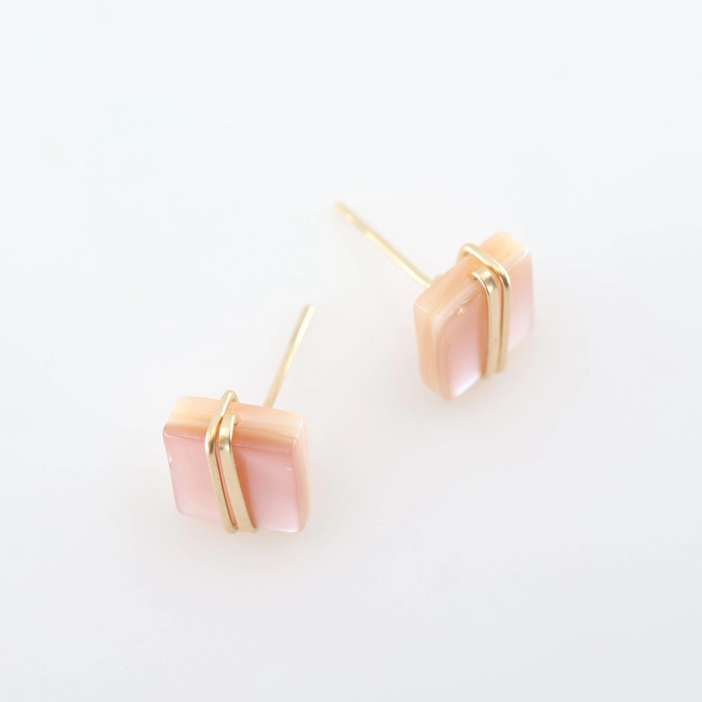 Pink Mother of Pearl Square Stud Earrings with Forged Accents J.Mills Studio