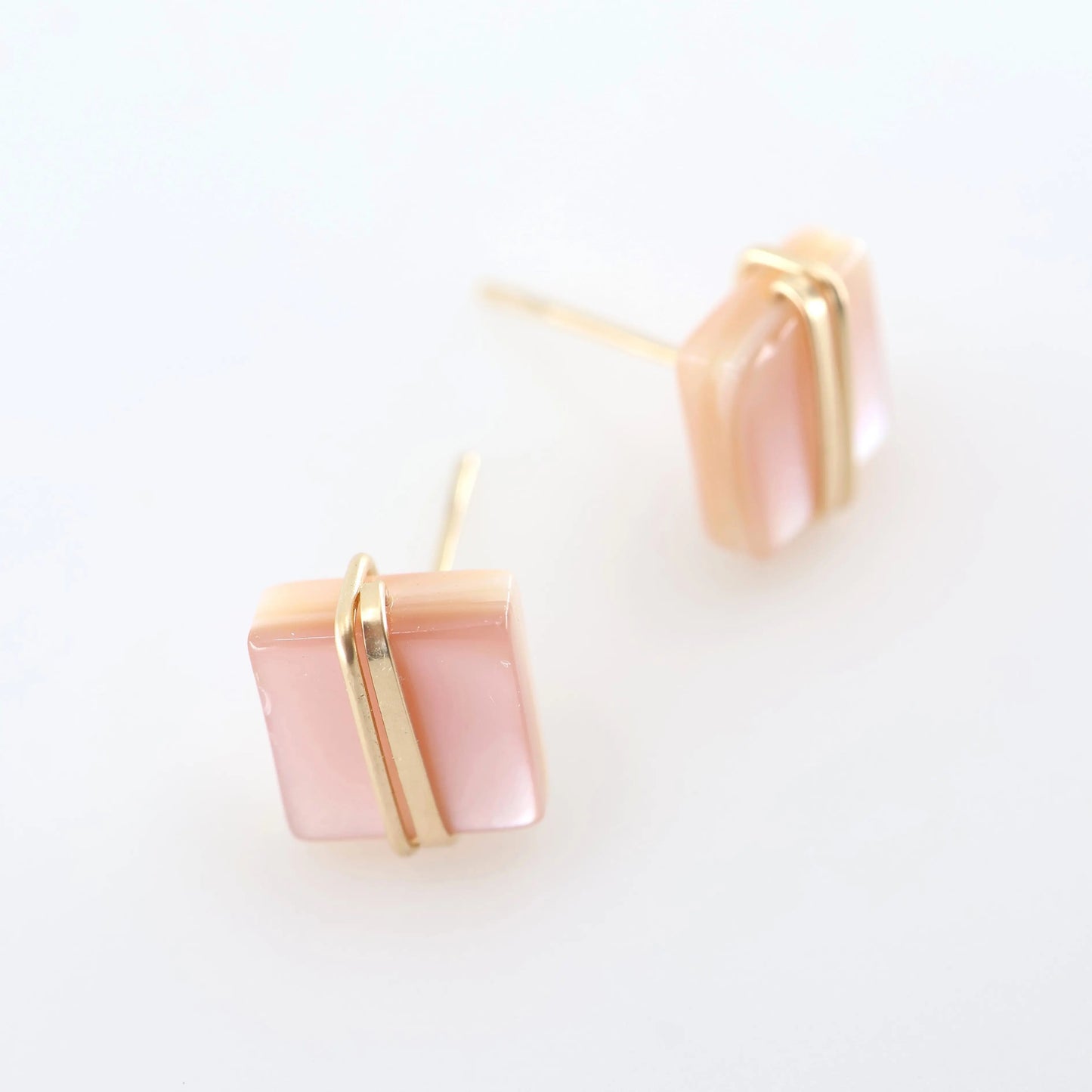 Pink Mother of Pearl Square Stud Earrings with Forged Accents J.Mills Studio