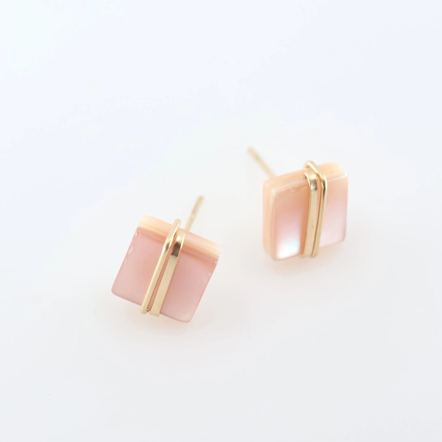 Pink Mother of Pearl Square Stud Earrings with Forged Accents J.Mills Studio
