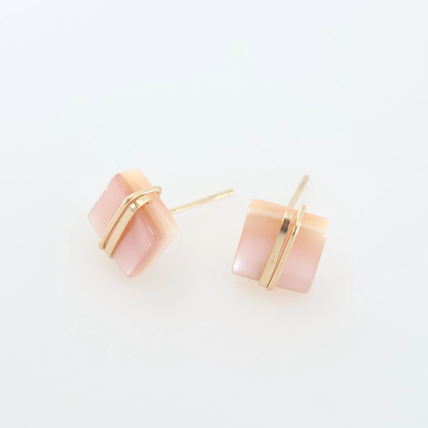 Pink Mother of Pearl Square Stud Earrings with Forged Accents J.Mills Studio