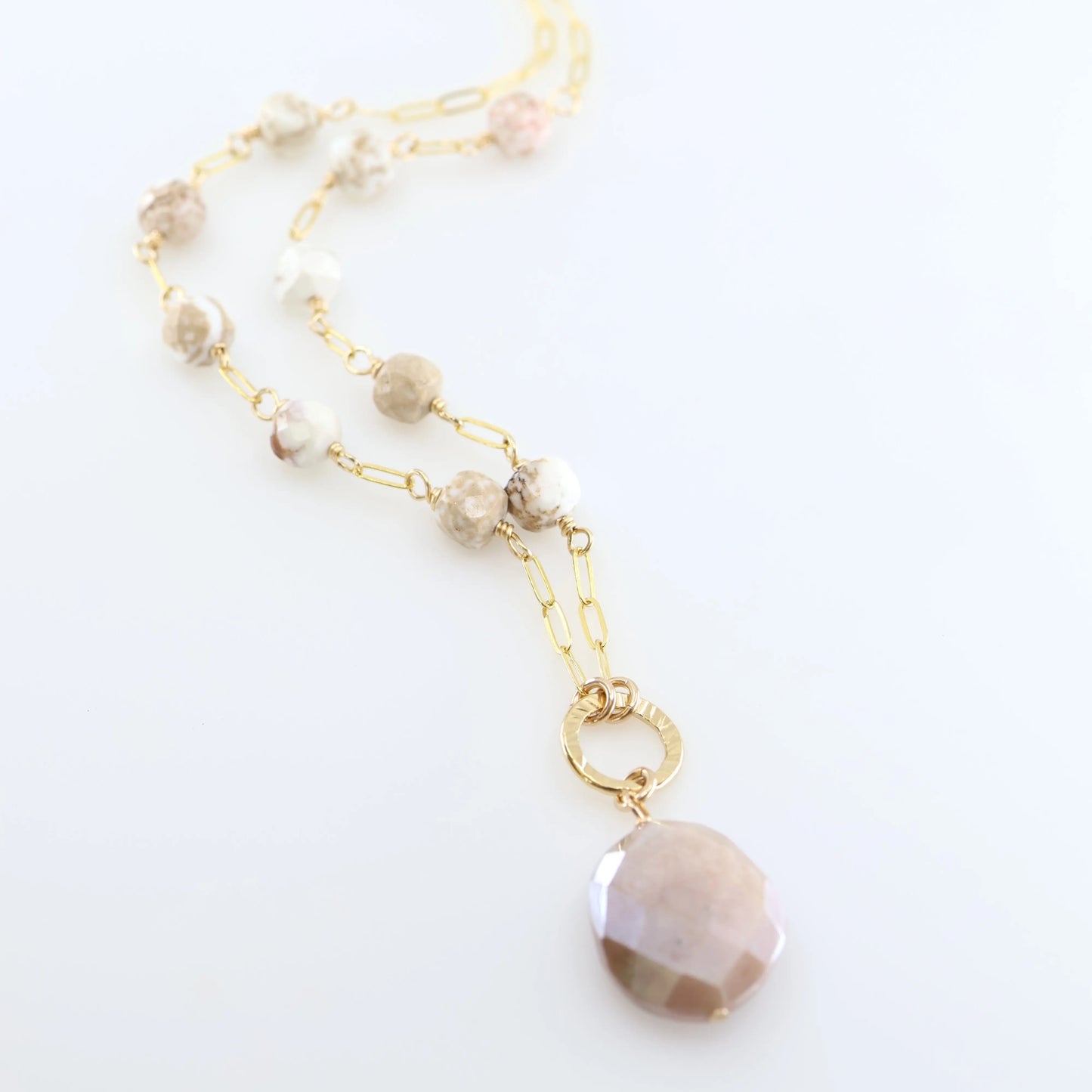 White Turquoise Cube and Champagne Moonstone Necklace J.Mills Studio