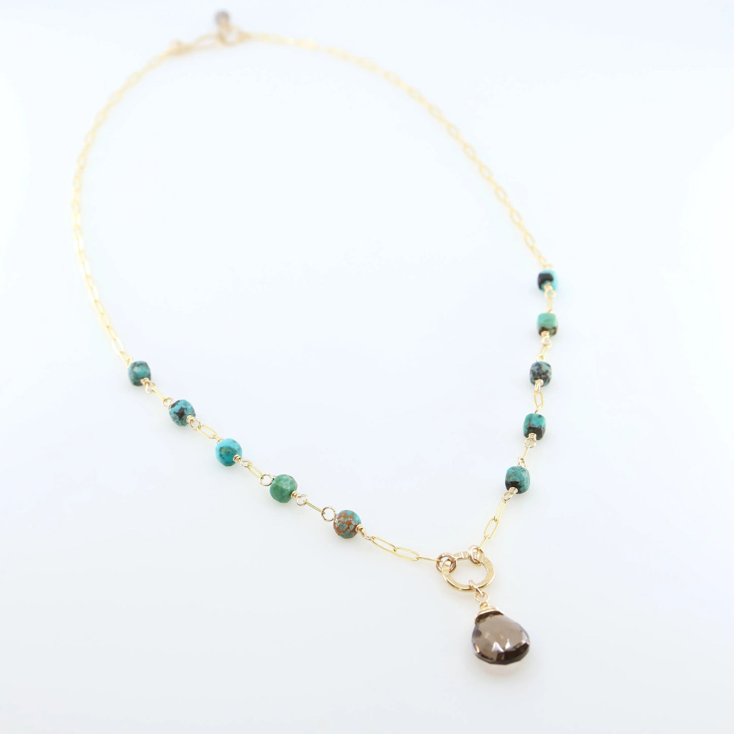 Green Turquoise Cube and Smoky Quartz Gemstone Necklace J.Mills Studio