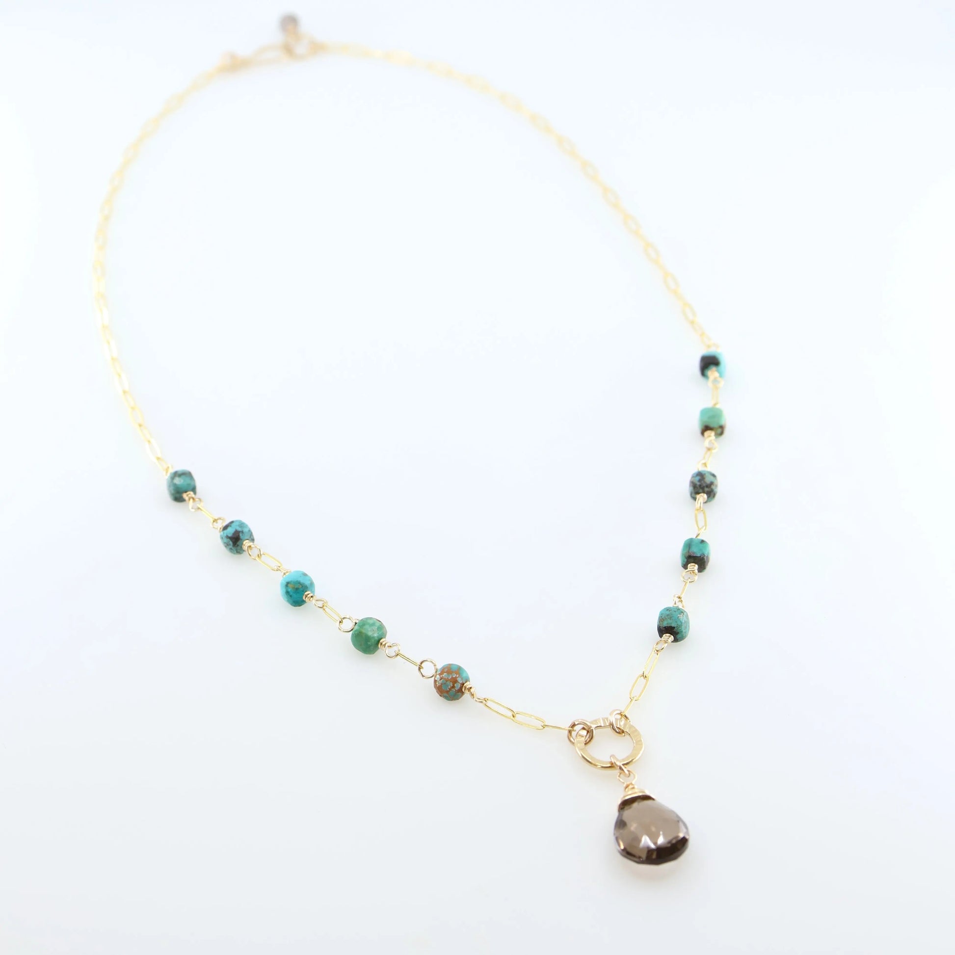 Green Turquoise Cube and Smoky Quartz Gemstone Necklace J.Mills Studio