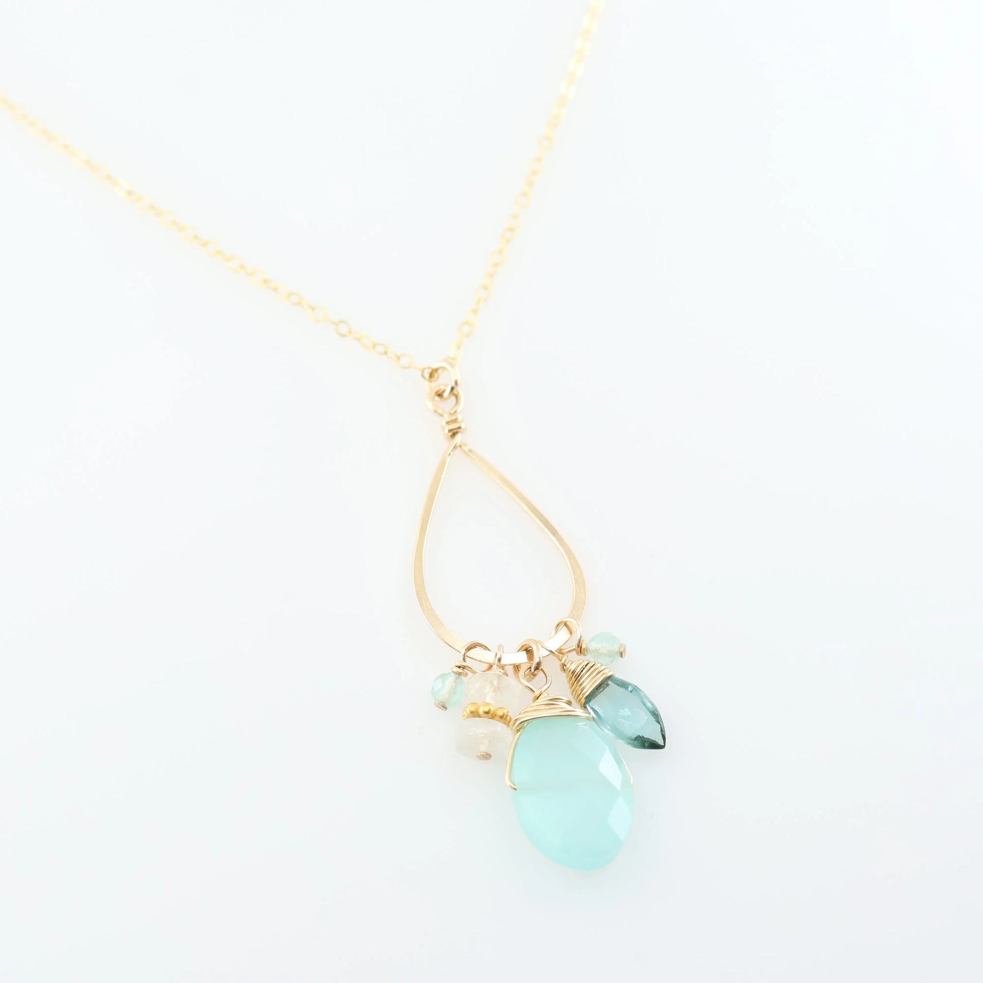 Forged Long Teardrop, Aqua Chalcedony & Ethiopian Opal Gemstone Necklace J.Mills Studio