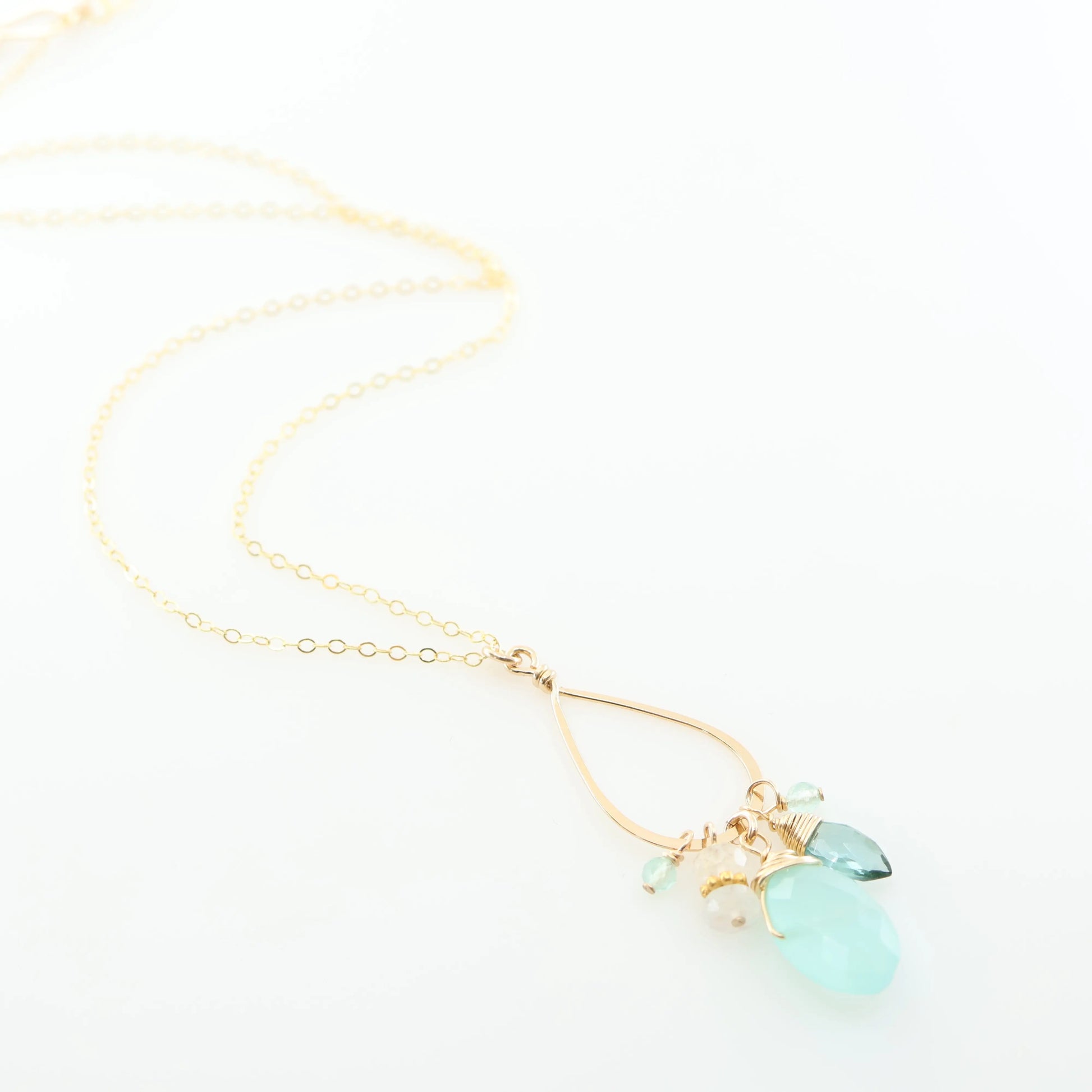Forged Long Teardrop, Aqua Chalcedony & Ethiopian Opal Gemstone Necklace J.Mills Studio