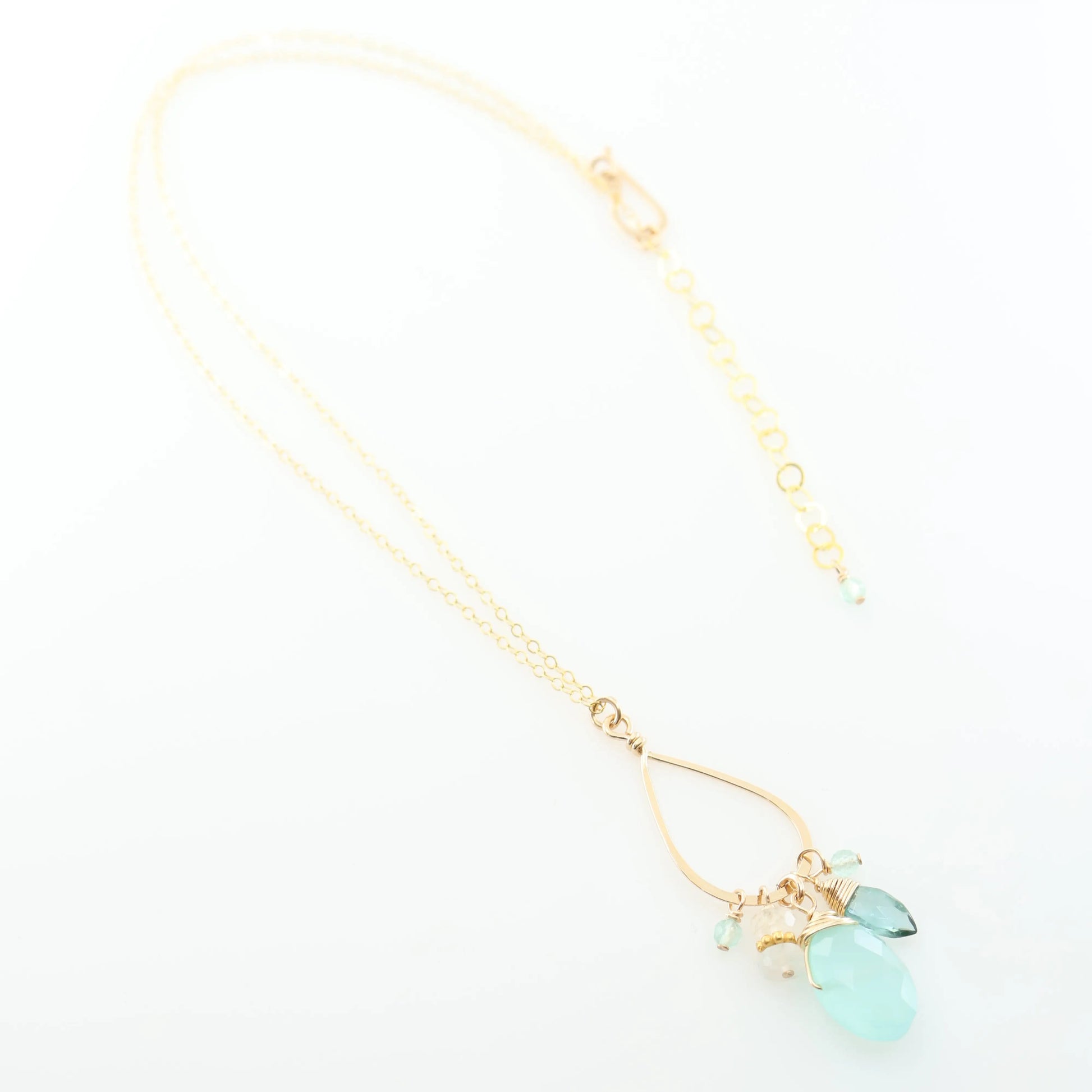 Forged Long Teardrop, Aqua Chalcedony & Ethiopian Opal Gemstone Necklace J.Mills Studio
