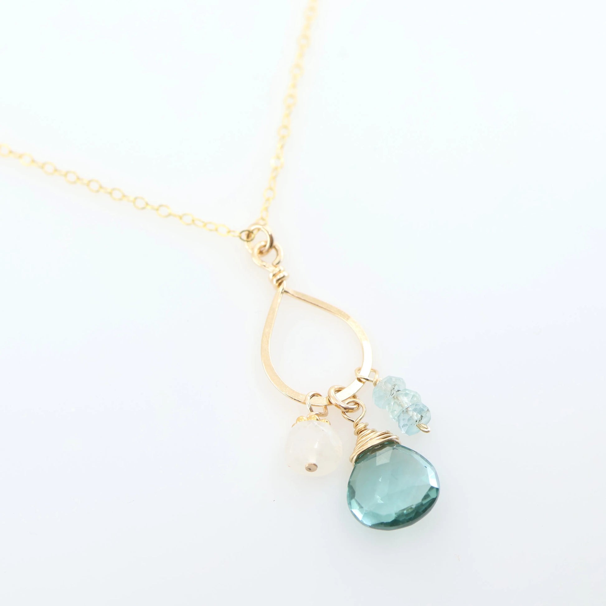 Forged Teardrop, Aquamarine & Ethiopian Opal Gemstone Necklace J.Mills Studio