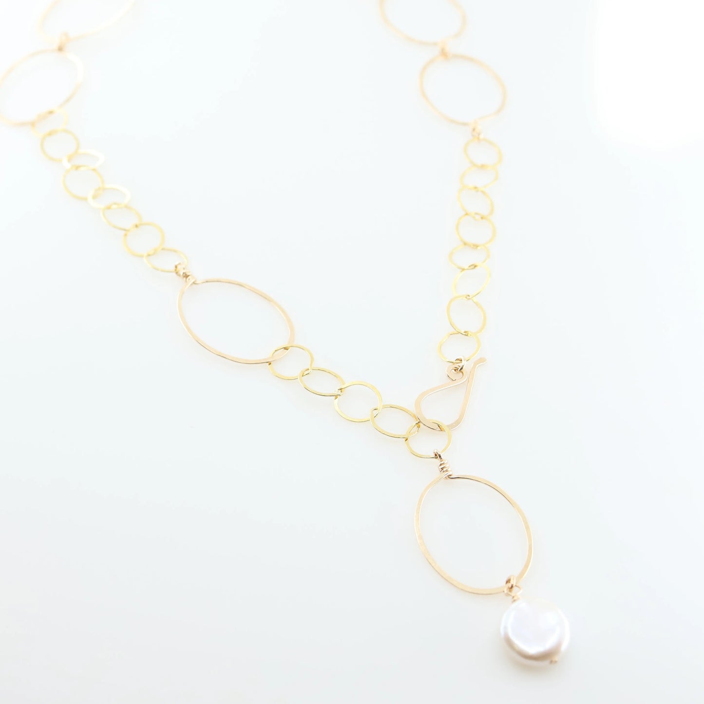20" Forged Oval and Chain Necklace with Coin Pearl Drop J.Mills Studio