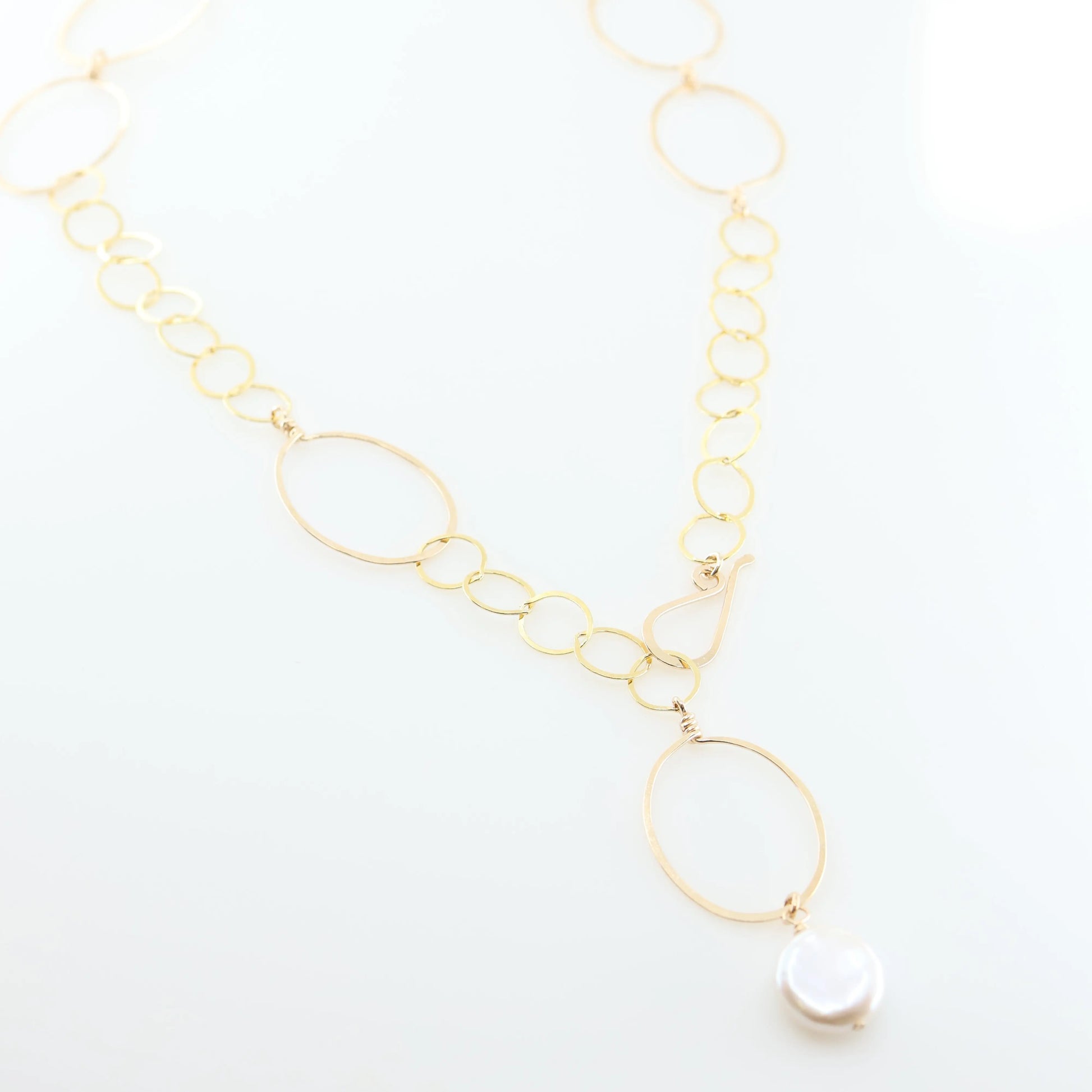 20" Forged Oval and Chain Necklace with Coin Pearl Drop J.Mills Studio