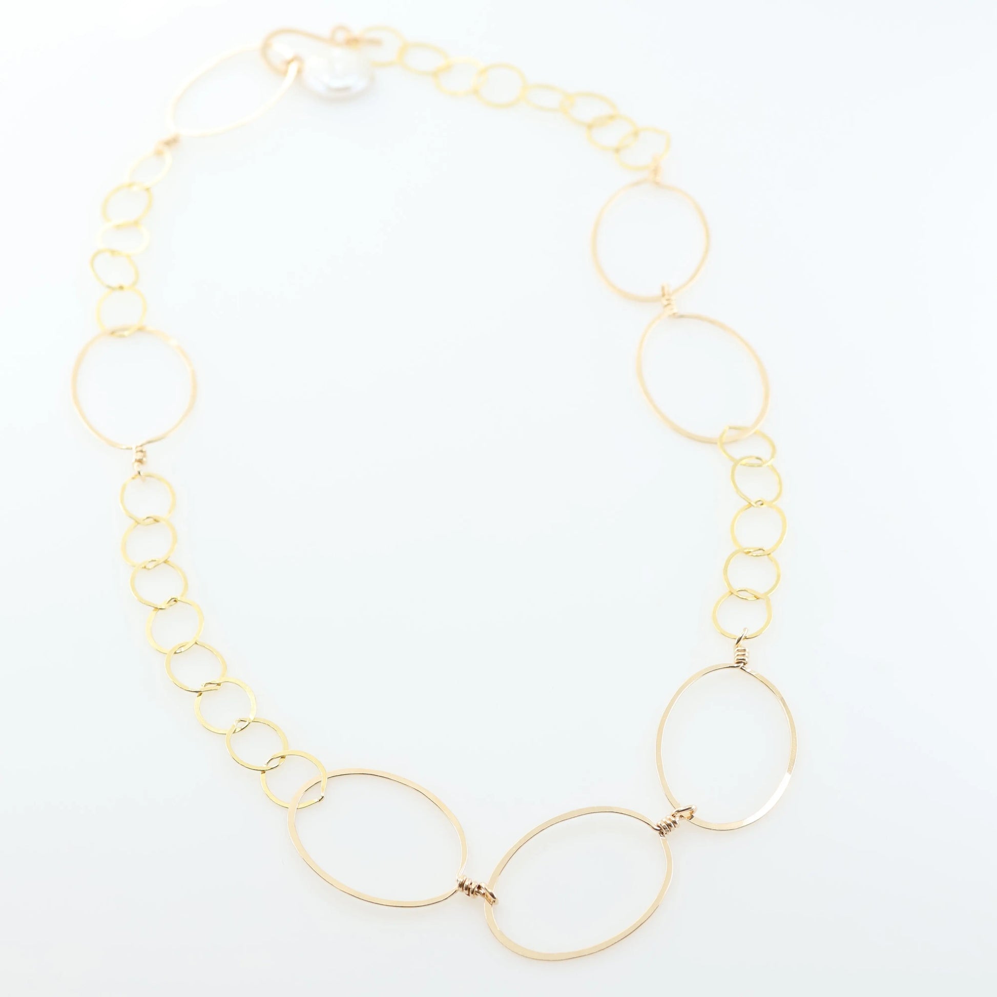 20" Forged Oval and Chain Necklace with Coin Pearl Drop J.Mills Studio