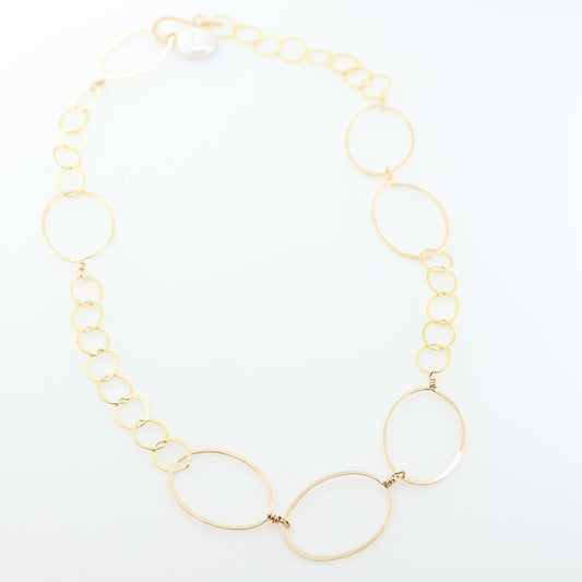 20" Forged Oval and Chain Necklace with Coin Pearl Drop J.Mills Studio
