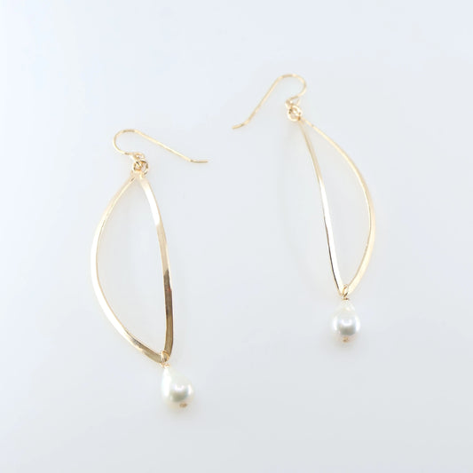 Large Forged Curved Marquis Link Earring with Baby Baroque Pearl Drop J.Mills Studio