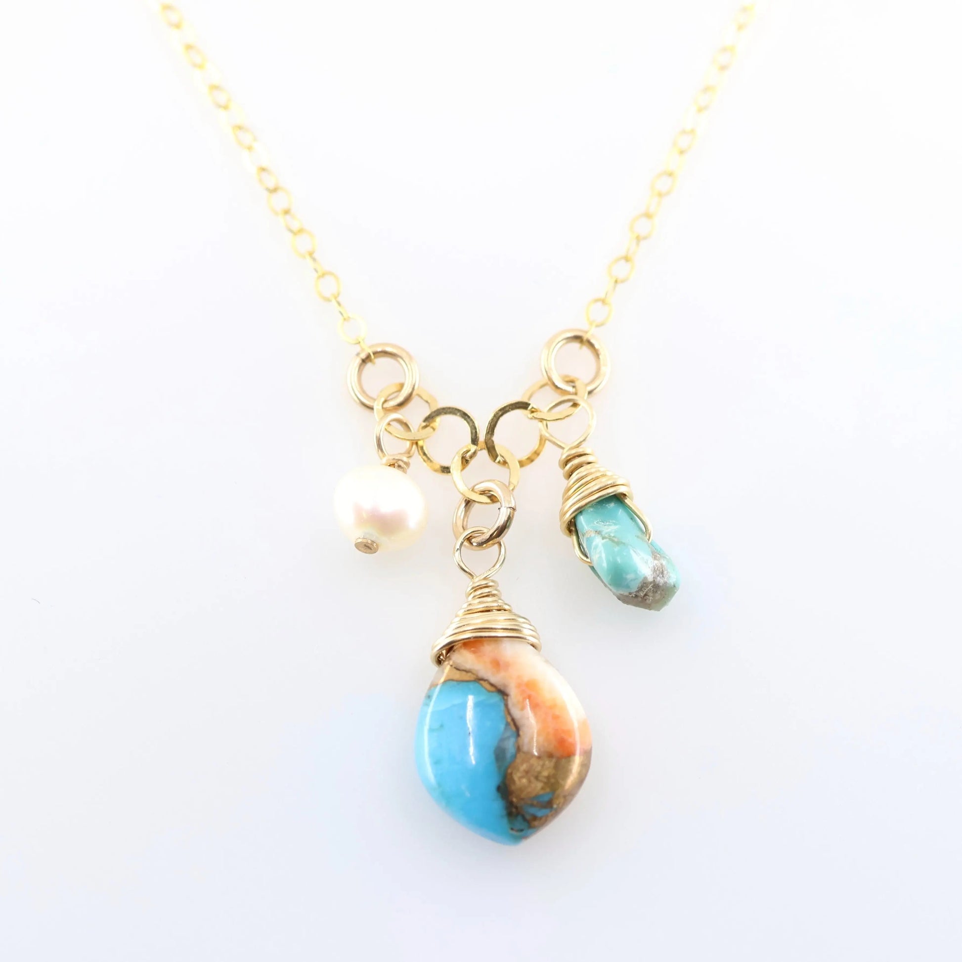 Small Gemstone Cascade Necklace with Spiney Oyster and Turquoise J.Mills Studio