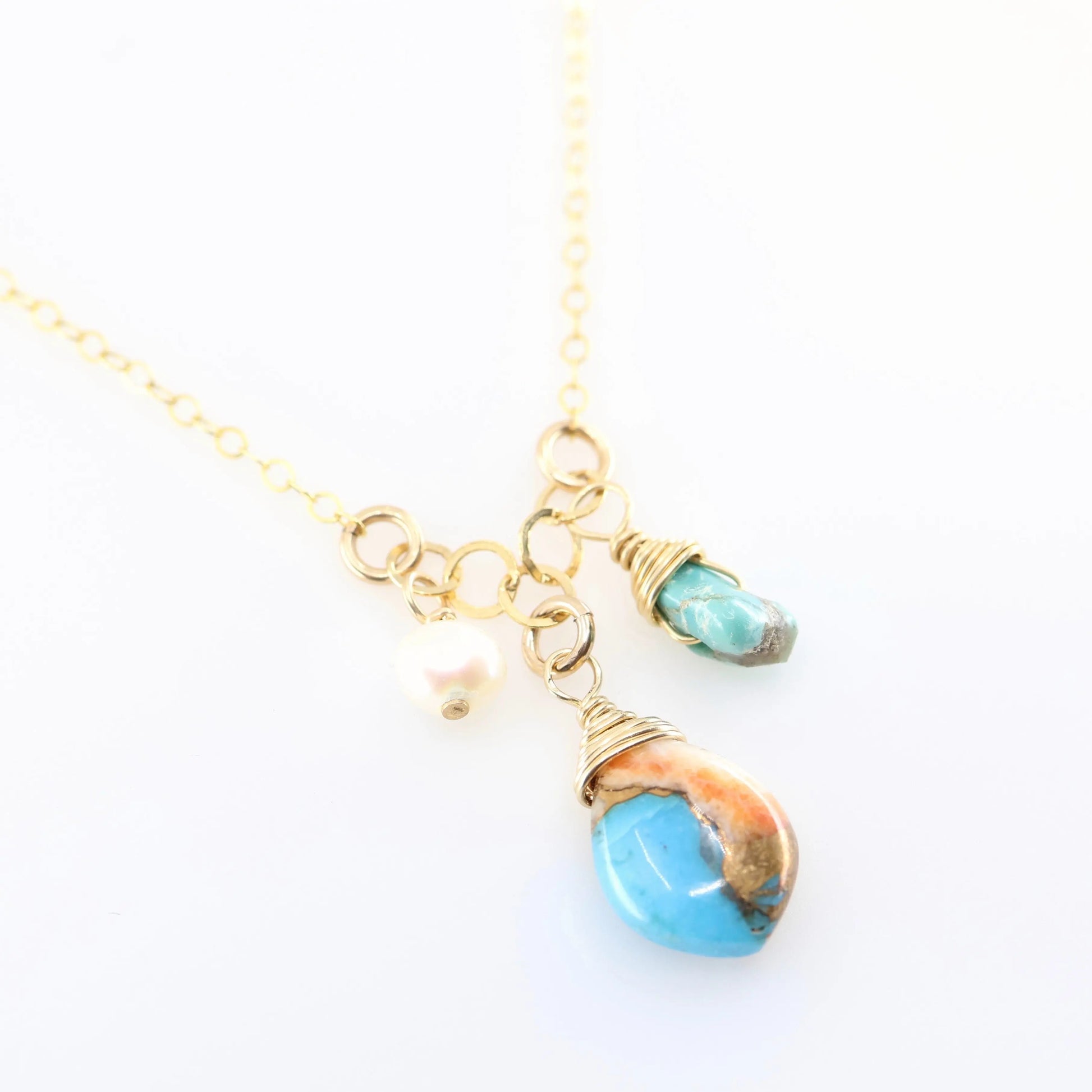 Small Gemstone Cascade Necklace with Spiney Oyster and Turquoise J.Mills Studio