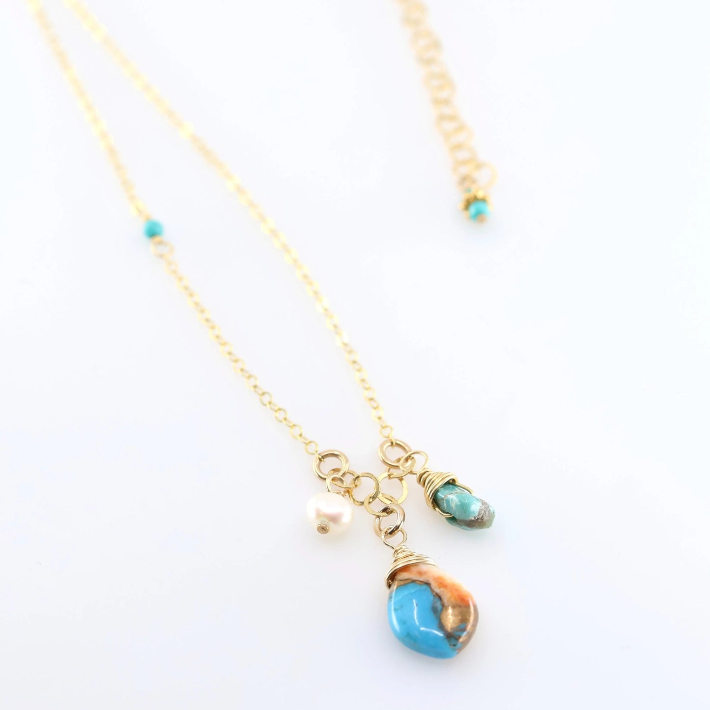 Small Gemstone Cascade Necklace with Spiney Oyster and Turquoise J.Mills Studio