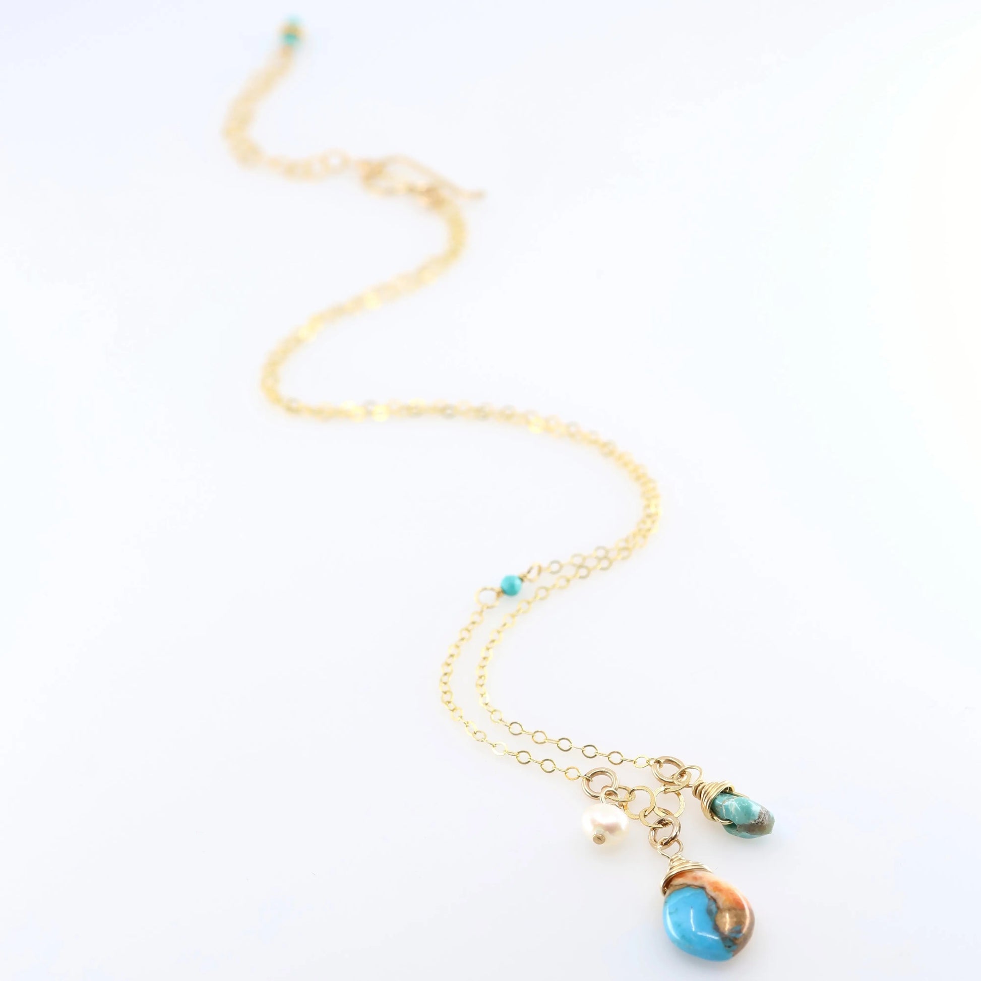 Small Gemstone Cascade Necklace with Spiney Oyster and Turquoise J.Mills Studio
