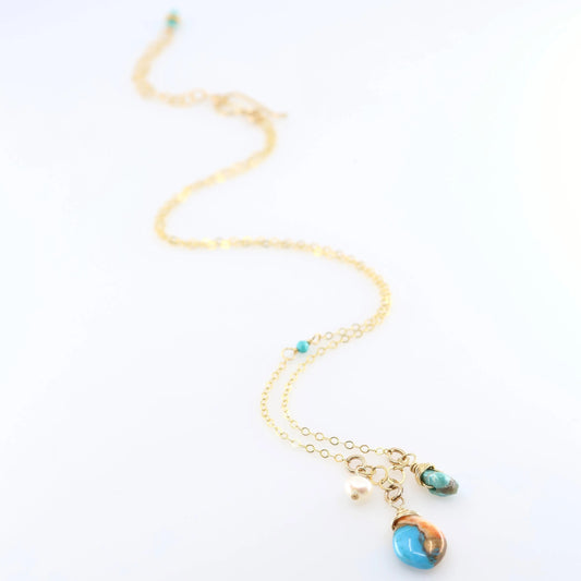Small Gemstone Cascade Necklace with Spiney Oyster and Turquoise J.Mills Studio