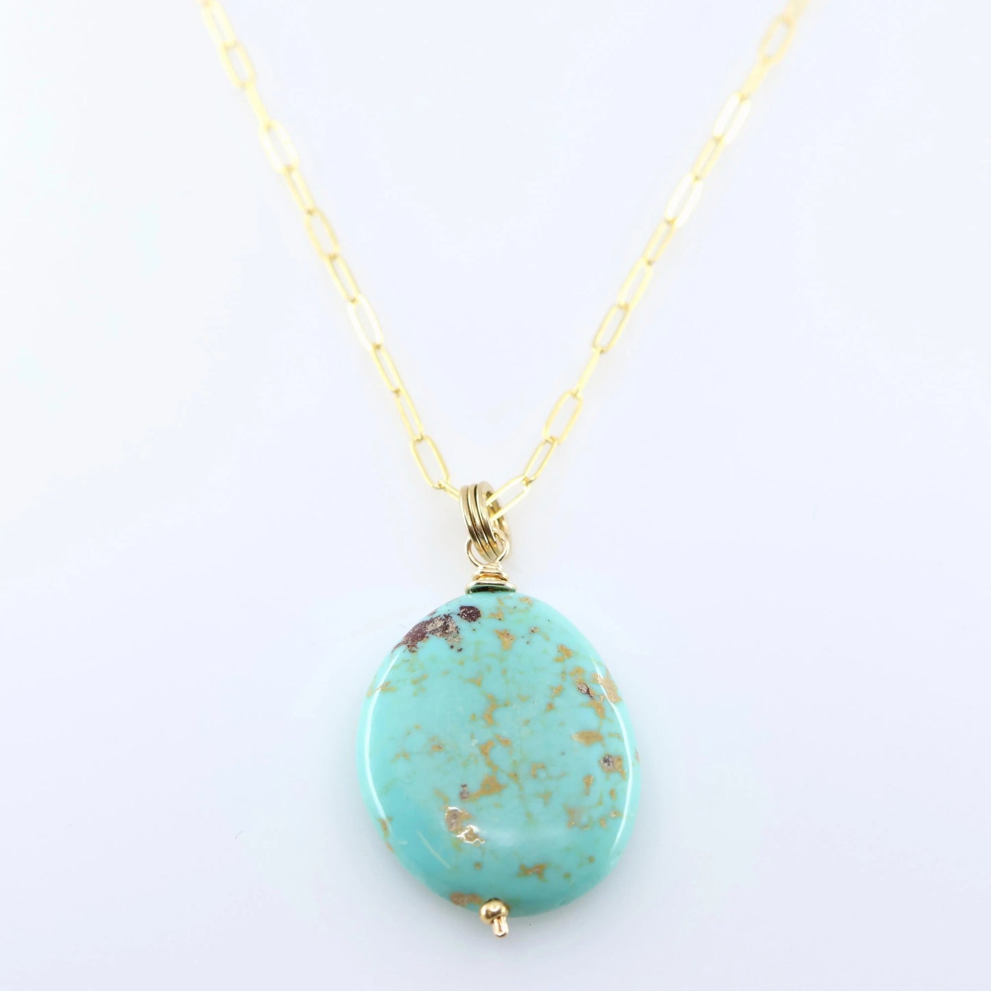 Kingman Turquoise Necklace on Paperclip Chain J.Mills Studio