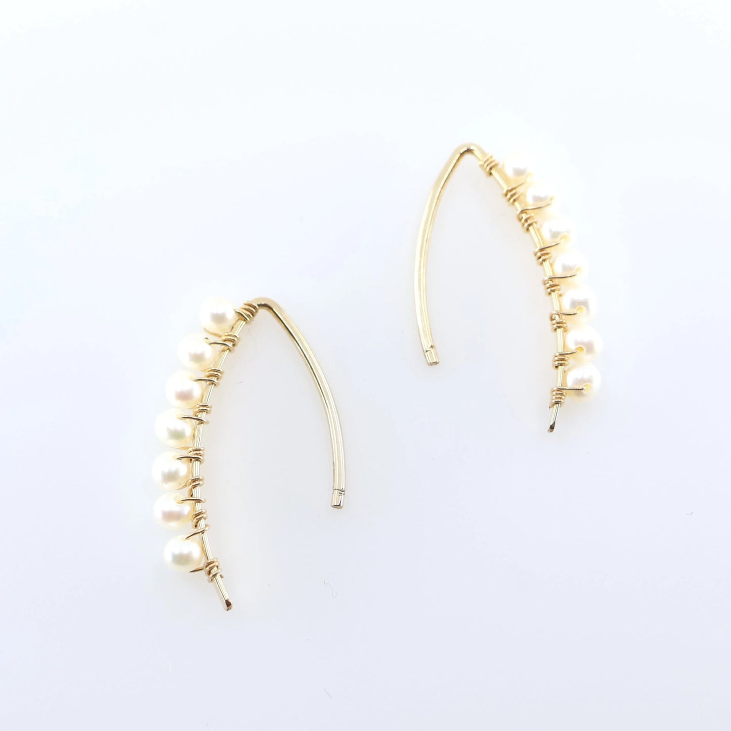Curved Bar Drop Threader Earrings, 3 stone options J.Mills Studio