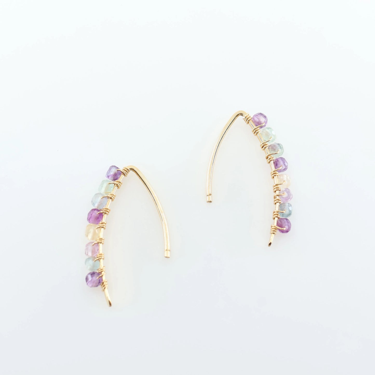 Curved Bar Drop Threader Earrings, 3 stone options J.Mills Studio
