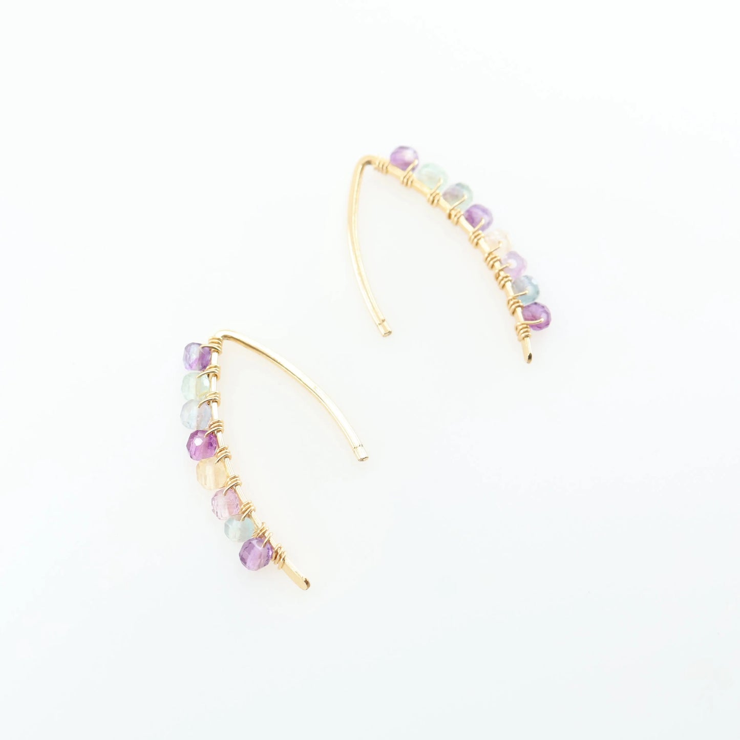 Curved Bar Drop Threader Earrings, 3 stone options J.Mills Studio