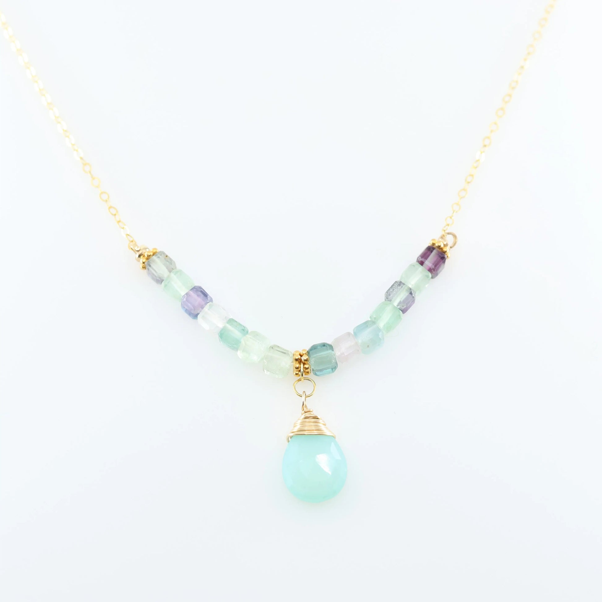 Rainbow Fluorite and Aqua Chalcedony Necklace J. Mills Studio