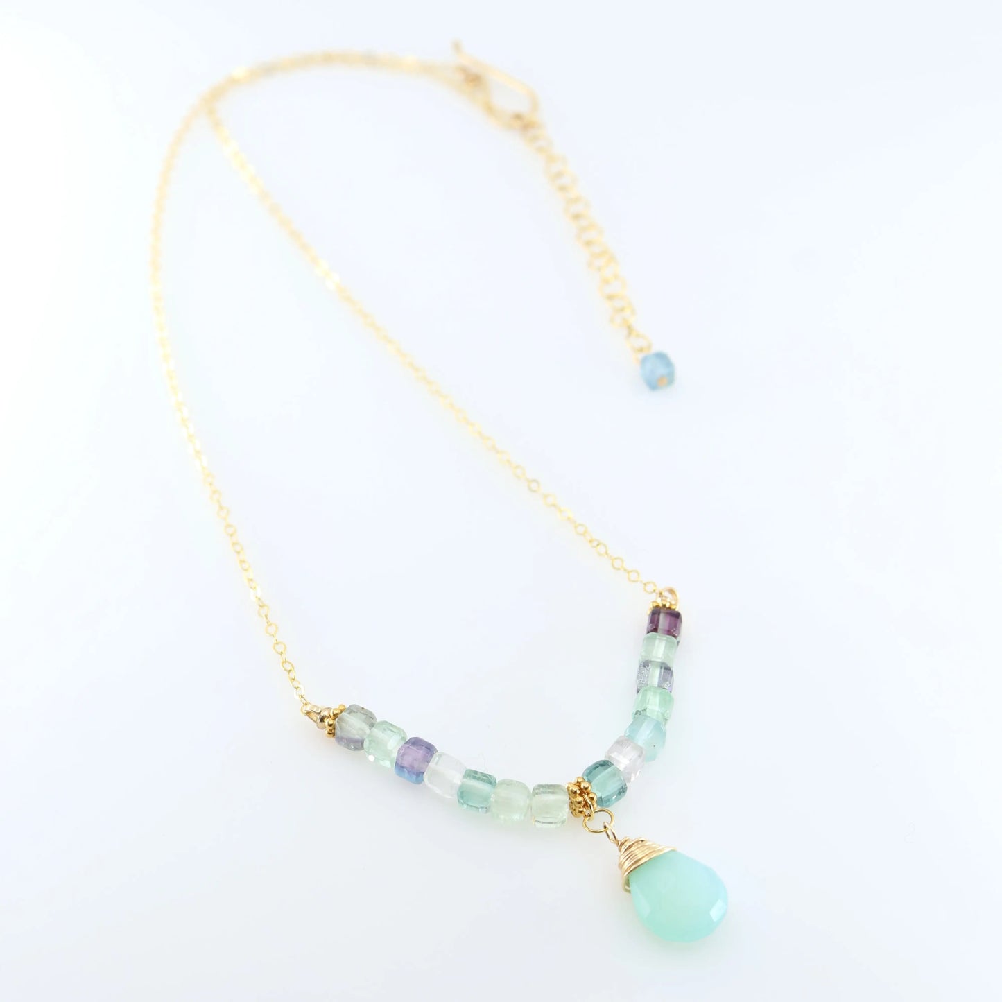 Rainbow Fluorite and Aqua Chalcedony Necklace J. Mills Studio