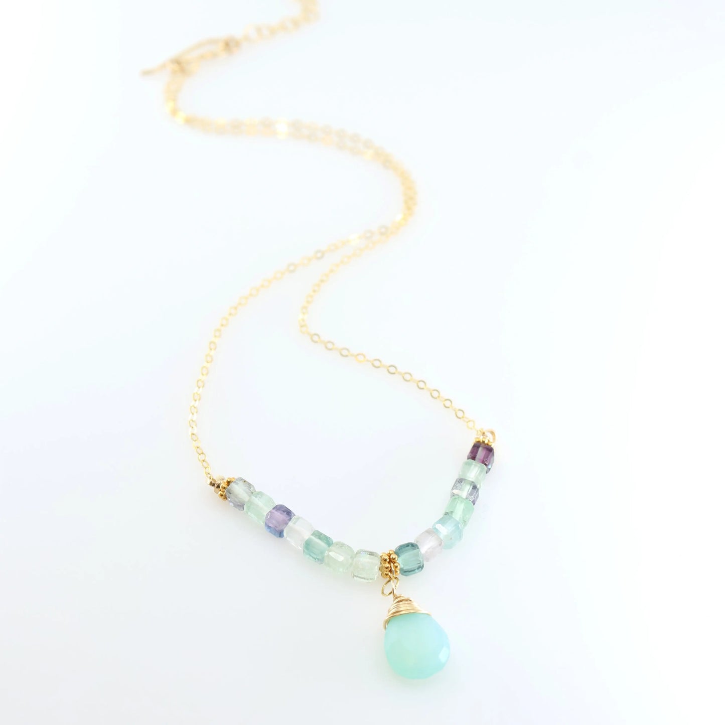Rainbow Fluorite and Aqua Chalcedony Necklace J. Mills Studio