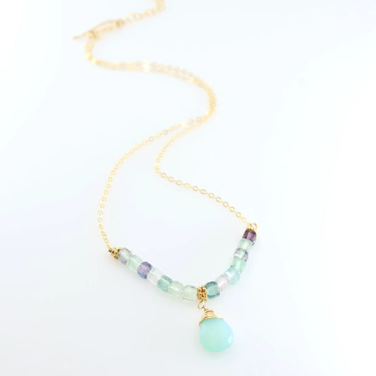 Rainbow Fluorite and Aqua Chalcedony Necklace J. Mills Studio