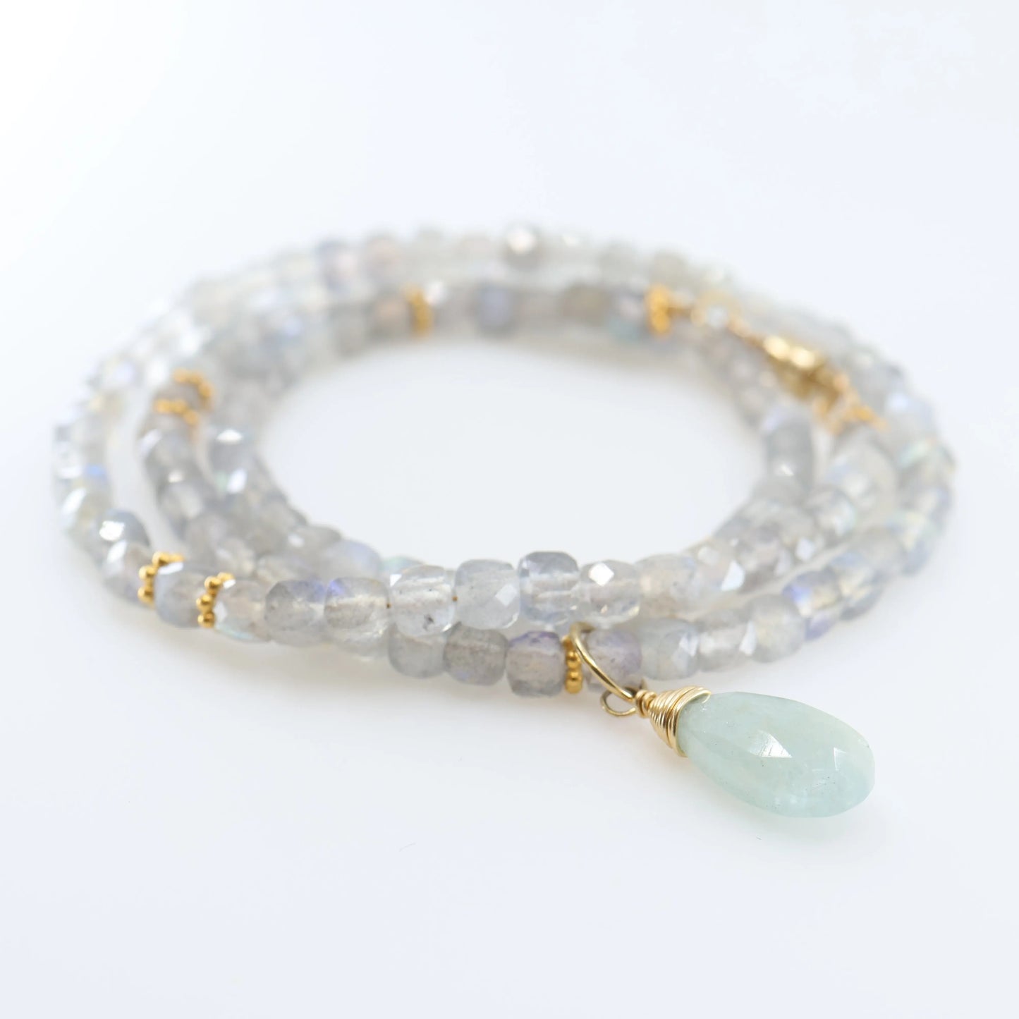Labradorite and Milky Aquamarine Wrap Bracelet or Necklace J. Mills Studio