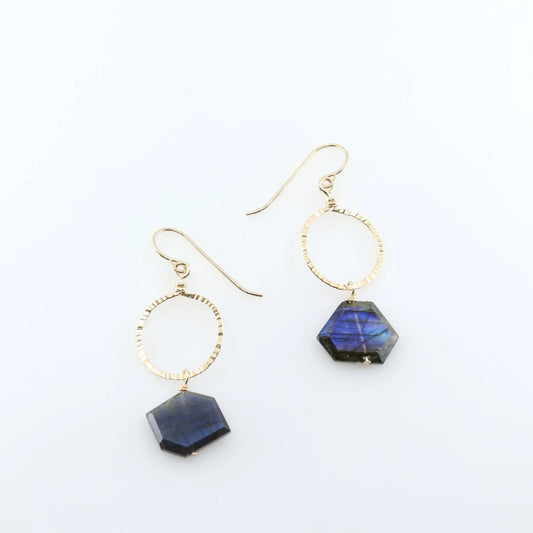 Hammer Textured Circle Earrings with Labradorite Slab J.Mills Studio