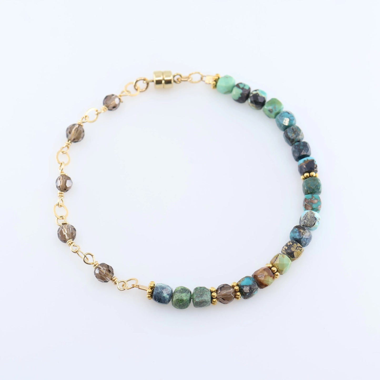 Green Turquoise and Smoky Quartz Bracelet J.Mills Studio