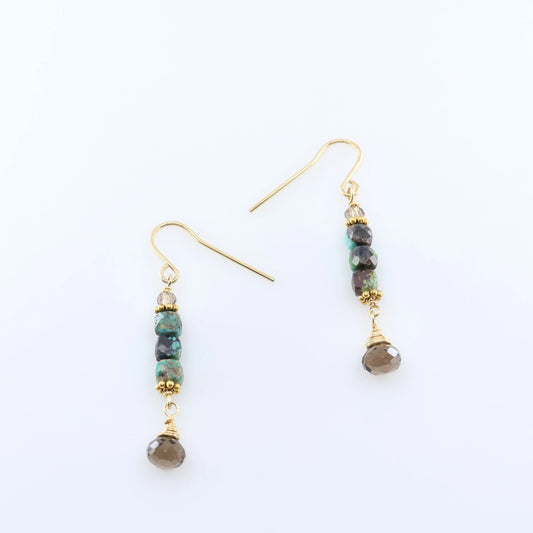 Green Turquoise and Smoky Quartz Teardrop Earrings J.Mills Studio