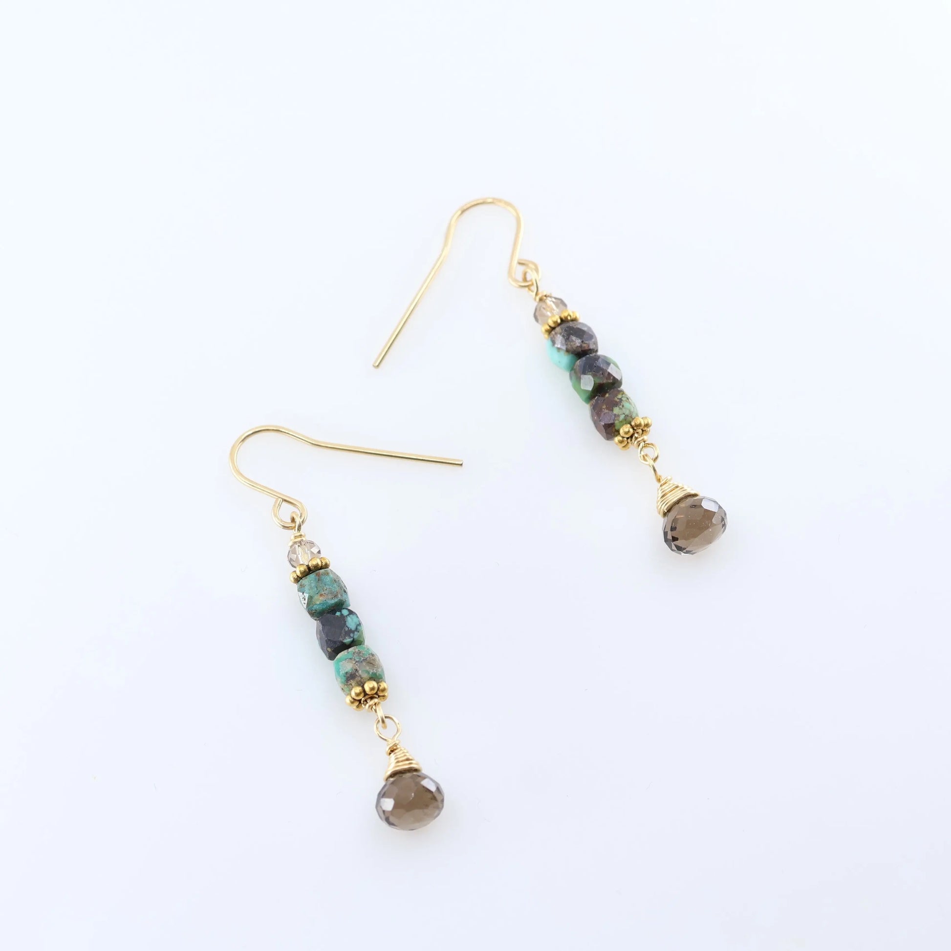 Green Turquoise and Smoky Quartz Teardrop Earrings J.Mills Studio