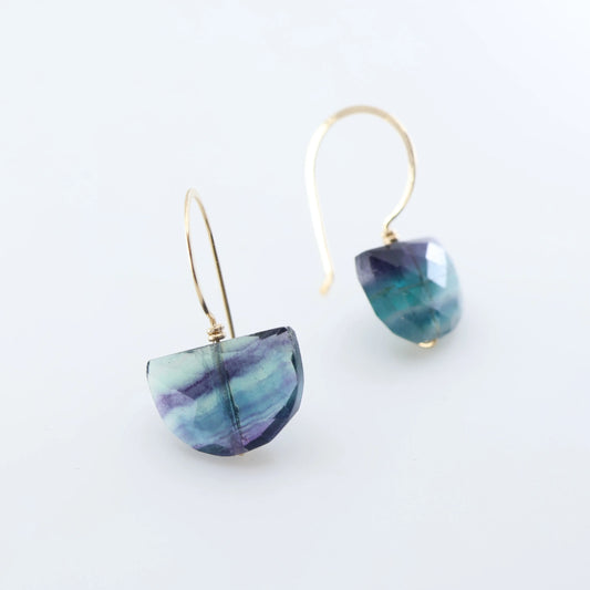 Hand Forged Ear-wire with Rainbow Fluorite Gemstone J.Mills Studio