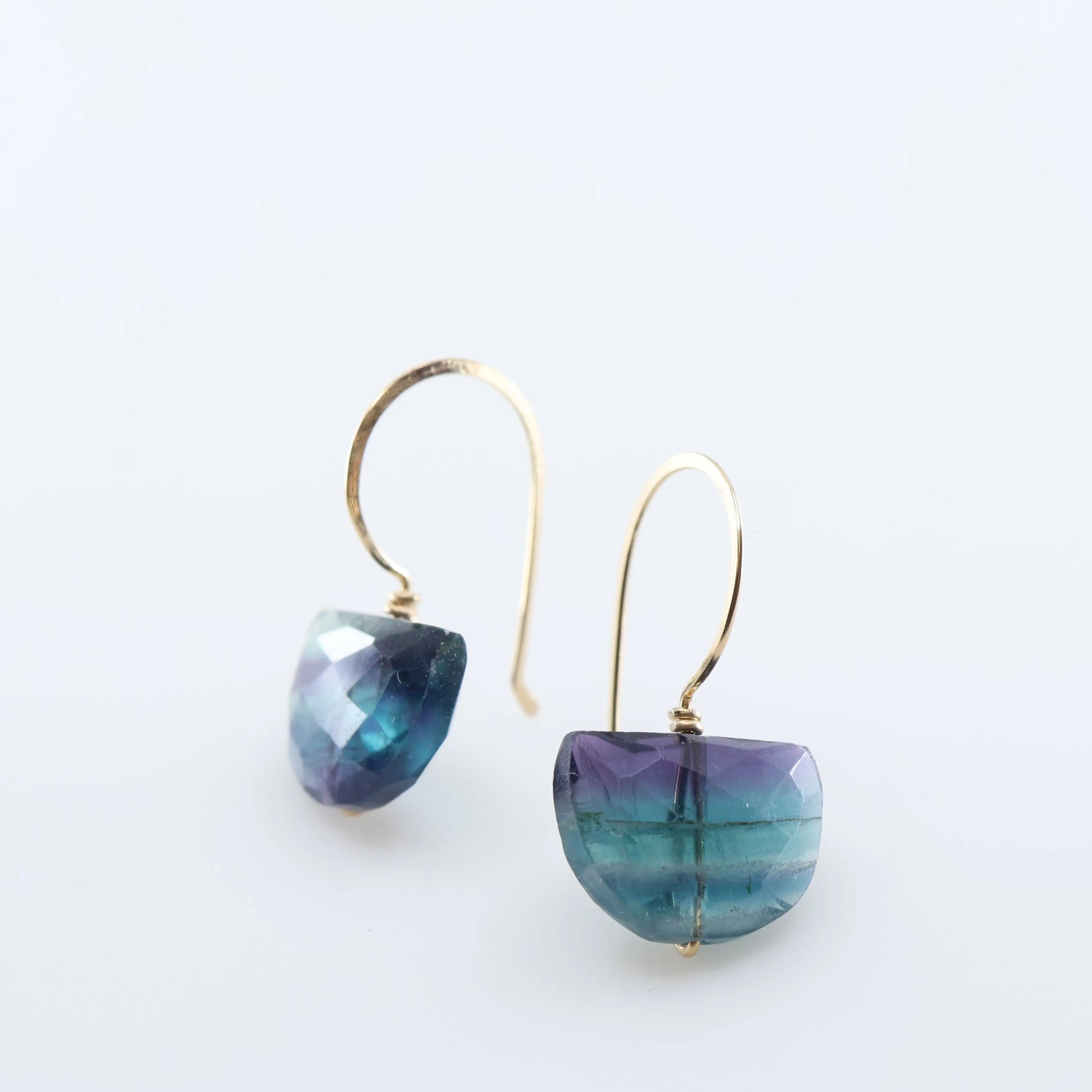 Hand Forged Ear-wire with Rainbow Fluorite Gemstone J.Mills Studio
