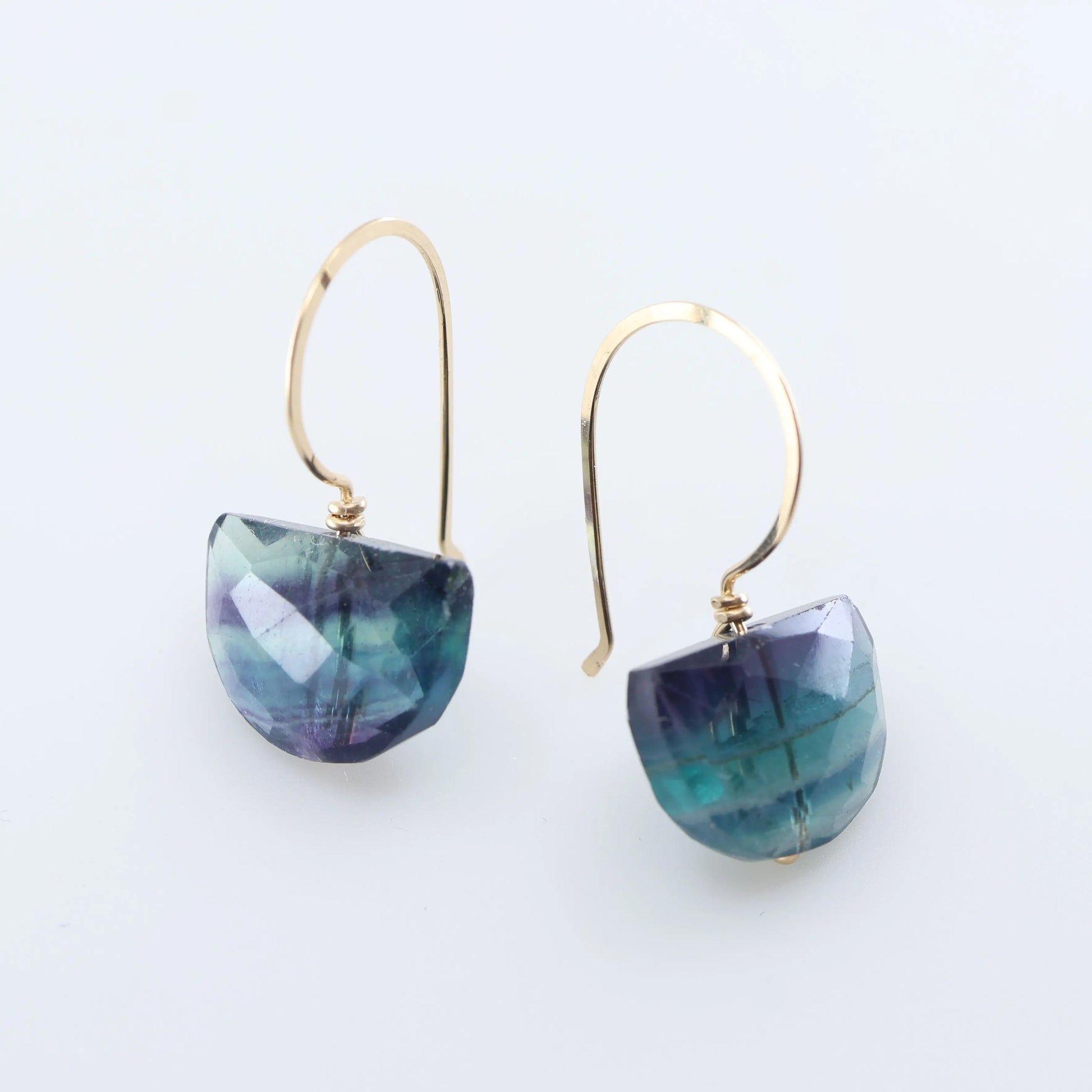 Hand Forged Ear-wire with Rainbow Fluorite Gemstone J.Mills Studio
