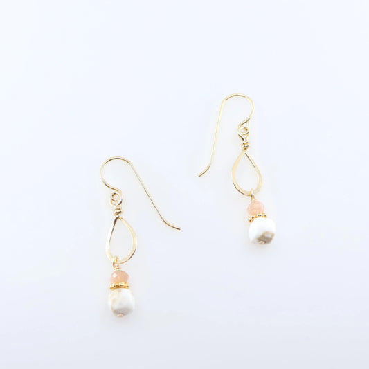 Tiny Forged Teardrop Earrings with White Turquoise and Moonstone J.Mills Studio