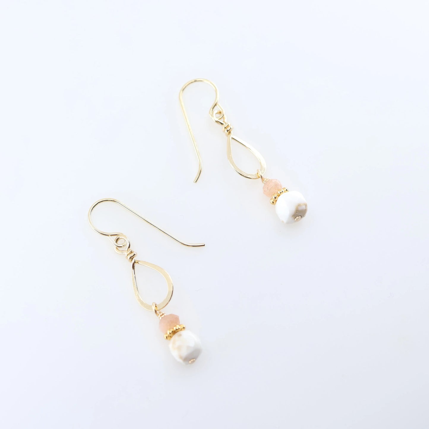 Tiny Forged Teardrop Earrings with White Turquoise and Moonstone J.Mills Studio