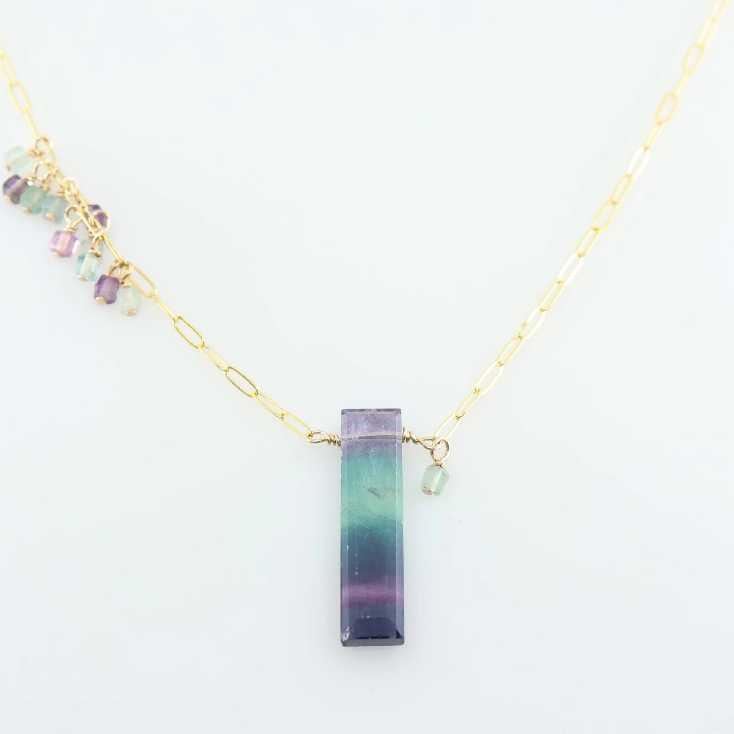 Rainbow Fluorite Rectangle and Asymmetrical Gemstone Cluster Necklace J.Mills Studio