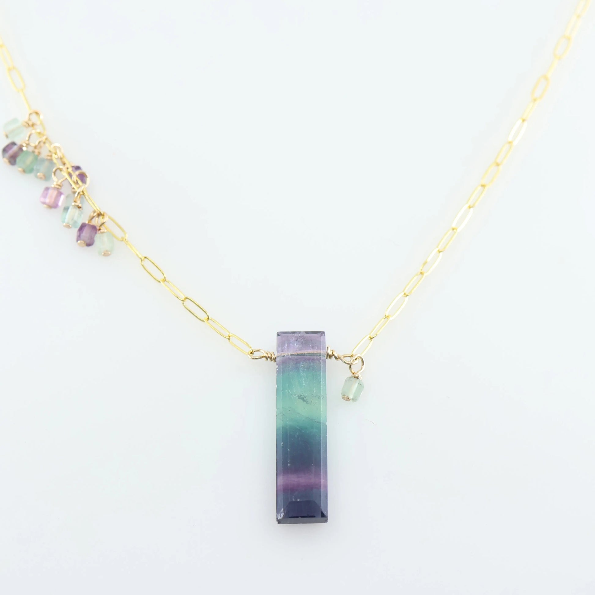 Rainbow Fluorite Rectangle and Asymmetrical Gemstone Cluster Necklace J.Mills Studio