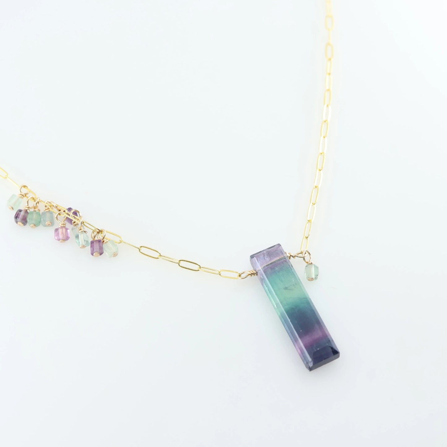 Rainbow Fluorite Rectangle and Asymmetrical Gemstone Cluster Necklace J.Mills Studio