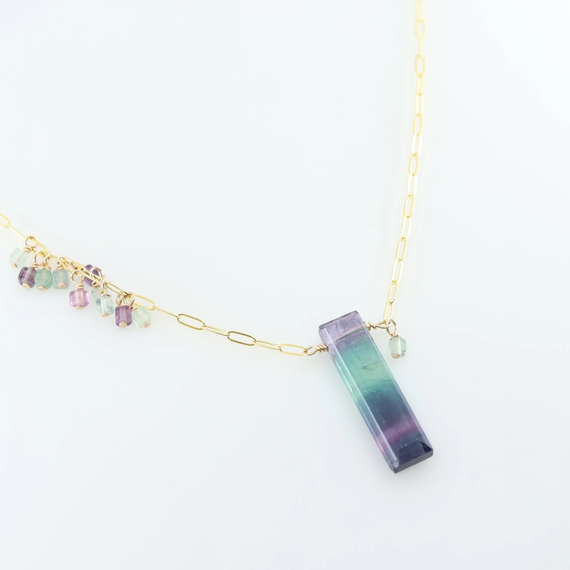 Rainbow Fluorite Rectangle and Asymmetrical Gemstone Cluster Necklace J.Mills Studio