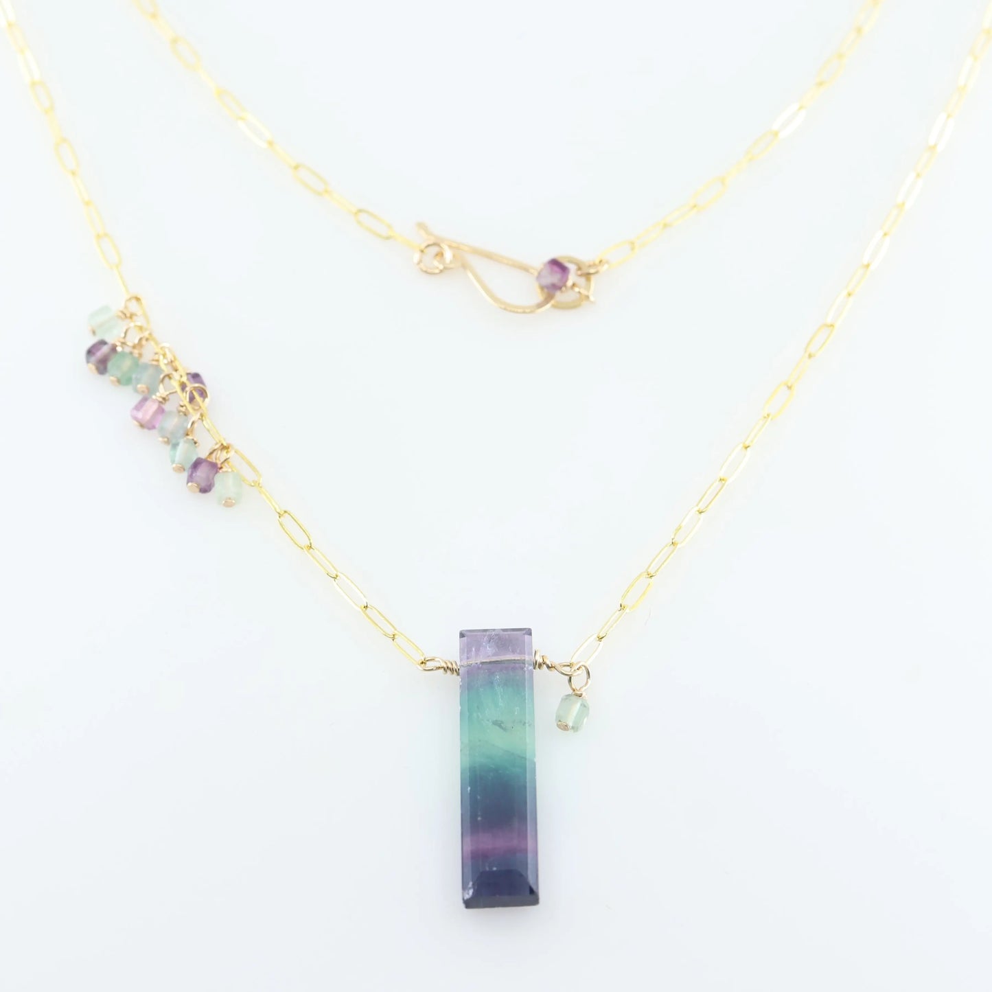 Rainbow Fluorite Rectangle and Asymmetrical Gemstone Cluster Necklace J.Mills Studio