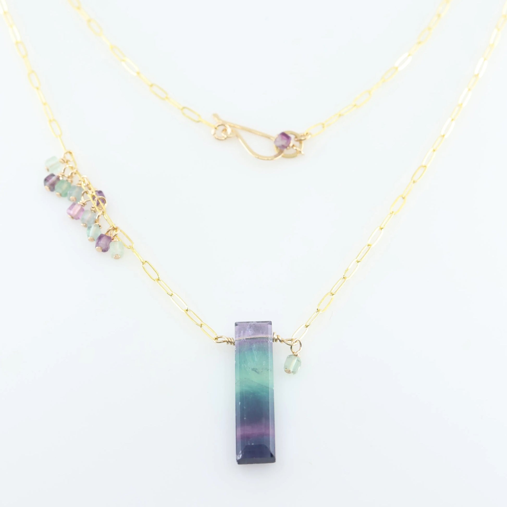 Rainbow Fluorite Rectangle and Asymmetrical Gemstone Cluster Necklace J.Mills Studio