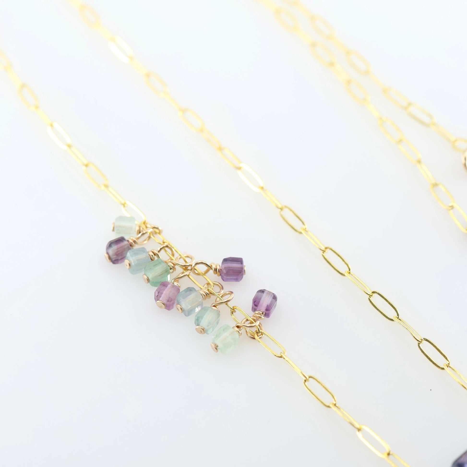 Rainbow Fluorite Rectangle and Asymmetrical Gemstone Cluster Necklace J.Mills Studio