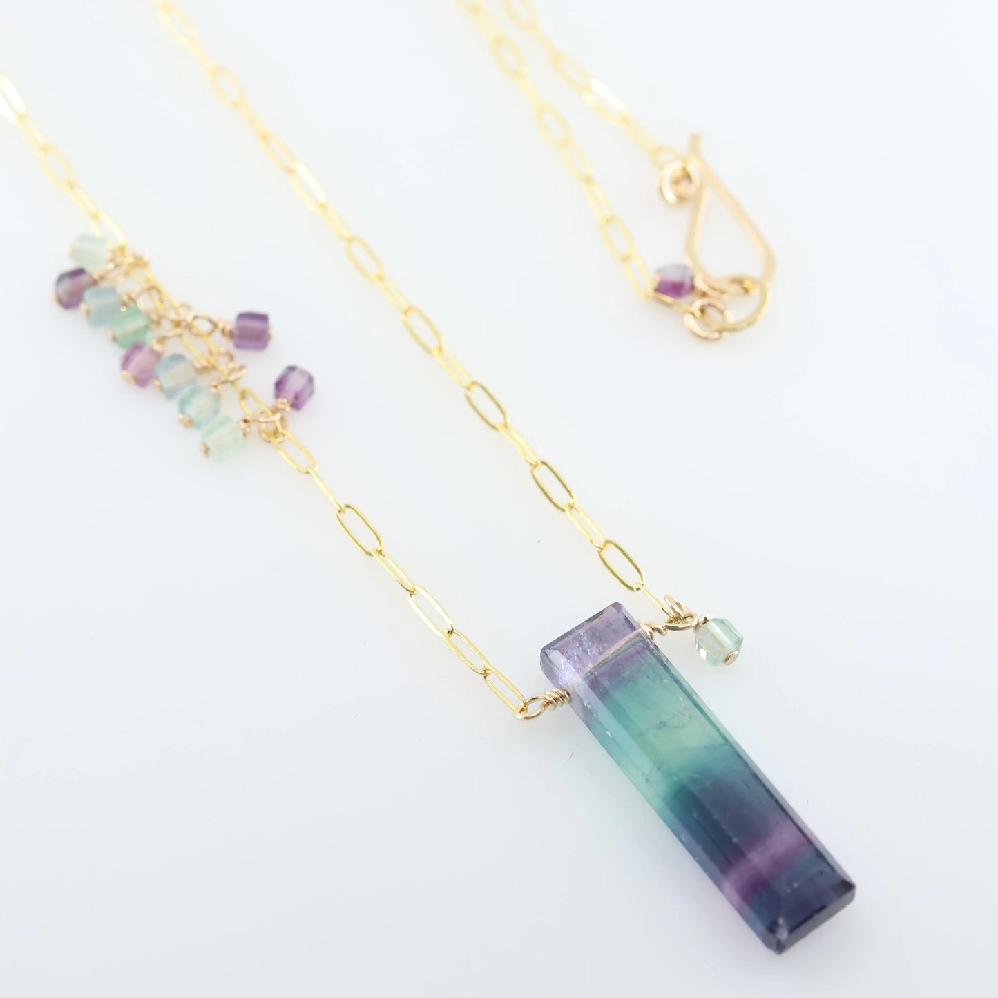 Rainbow Fluorite Rectangle and Asymmetrical Gemstone Cluster Necklace J.Mills Studio