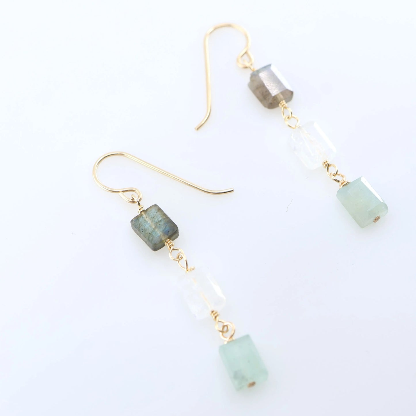 Mixed Rectangle Gemstone Triple Drop Earrings J.Mills Studio