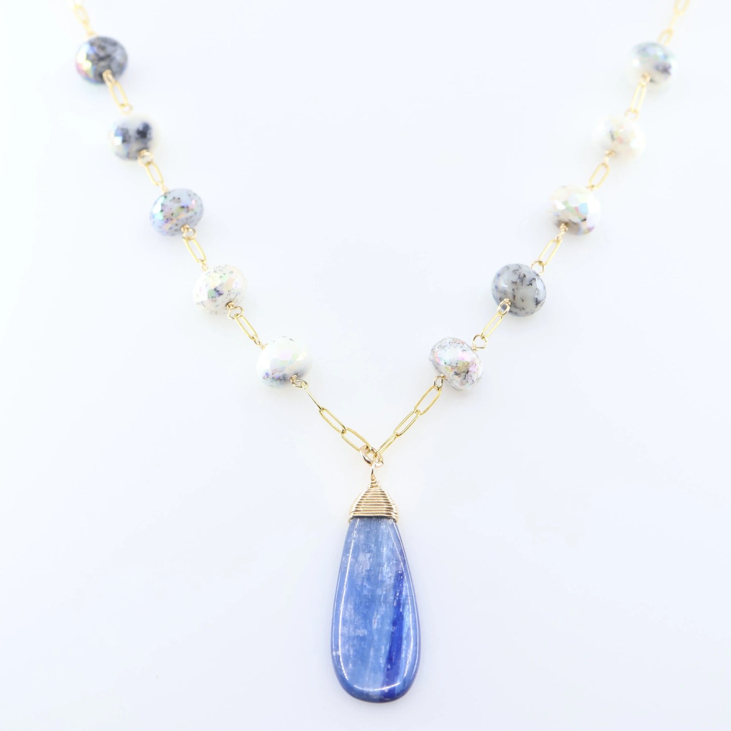 AB Dendrite Opal and Kyanite Gemstone Necklace J.Mills Studio