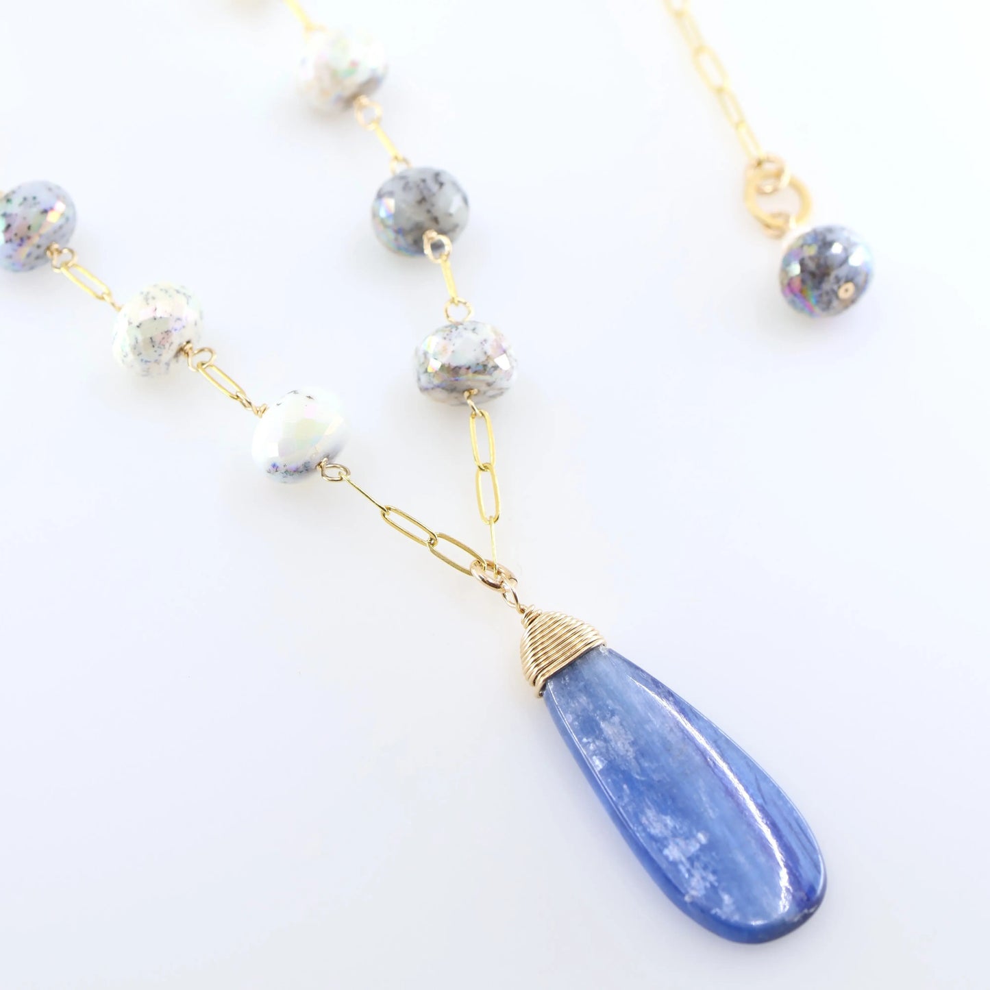AB Dendrite Opal and Kyanite Gemstone Necklace J.Mills Studio